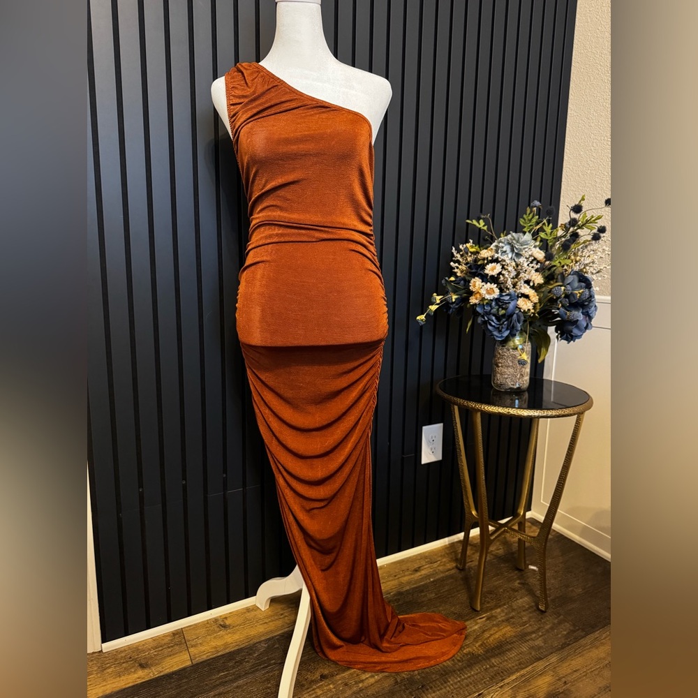 Sierra Belle One Shoulder Copper Cocktail Dress Size Small